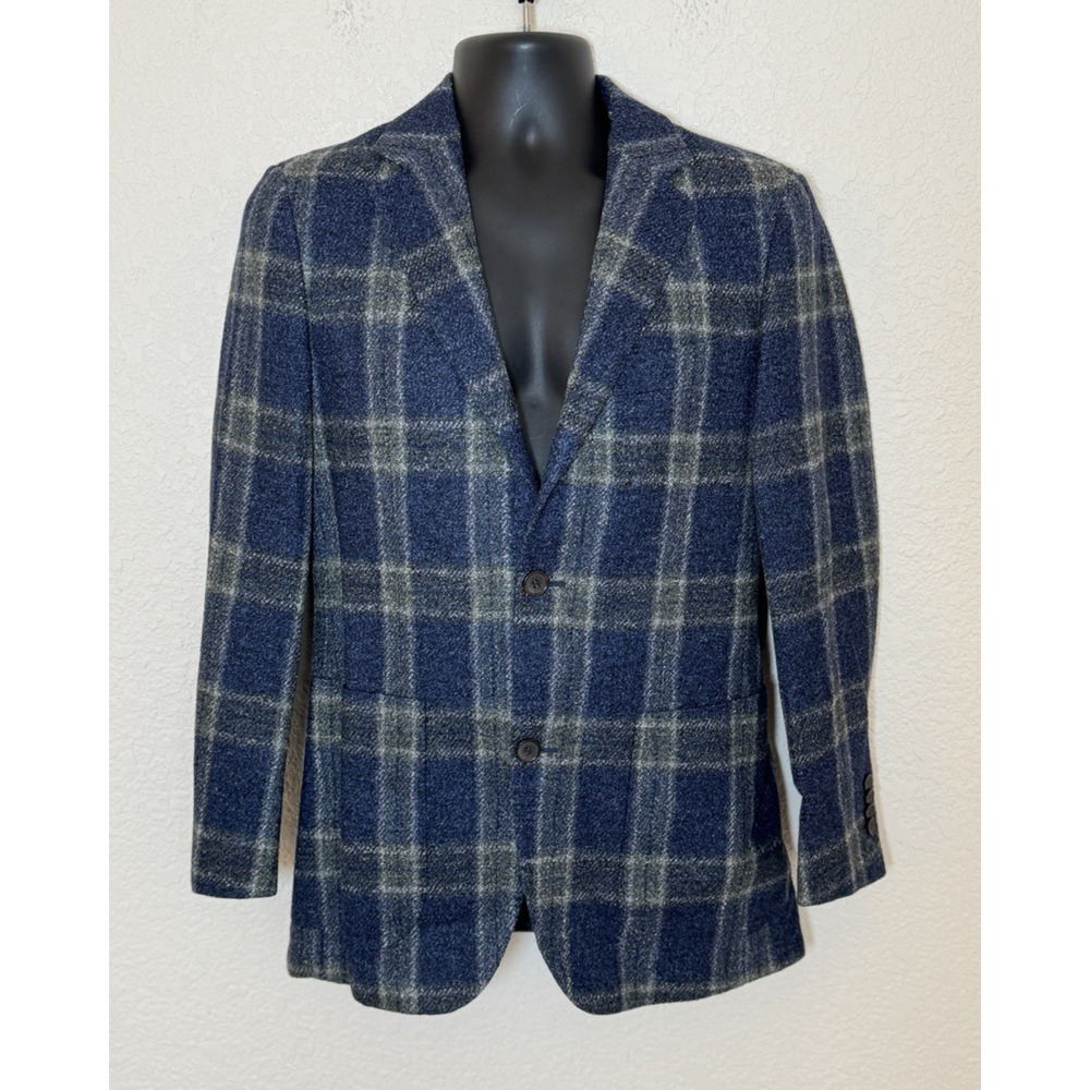 Suitsupply Havana HL C1018I Wool Silk Linen Blazer 36R VBC Windowpane Navy